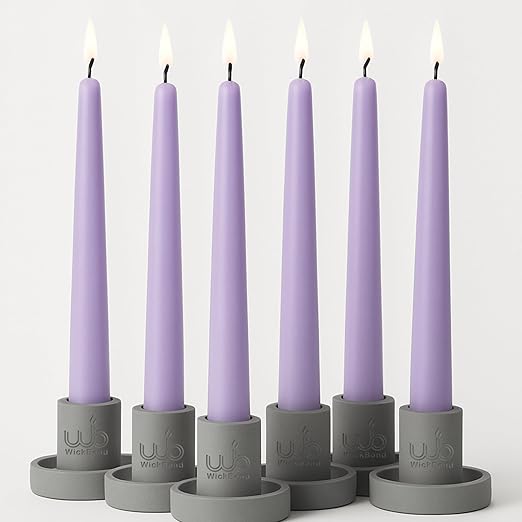 Samy Candle Cove 10″ Soy Wax Taper Candles – Pack of 6 | Dripless, Smokeless, Long Burn | Elegant for Dinner, Wedding & Home Décor (Lavender)