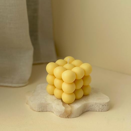 Samy Candle Cove Scented Bubble Candles, Set of 2 Handmade Soy Wax Cube Candles, Home Decor and Gifting (Lemon)