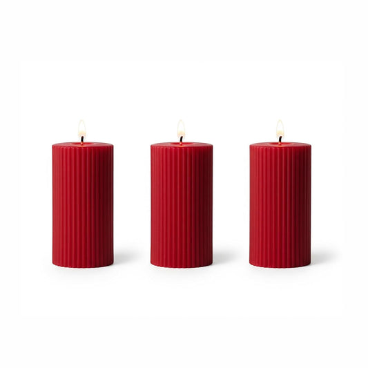 Samy Candle Cove Soy Wax Ribbed Pillar Candle Set of 3 – 2x3 Scented Candles for Home Decor, Spa, Diwali, Wedding, Valentine & X-Mass (Rose)