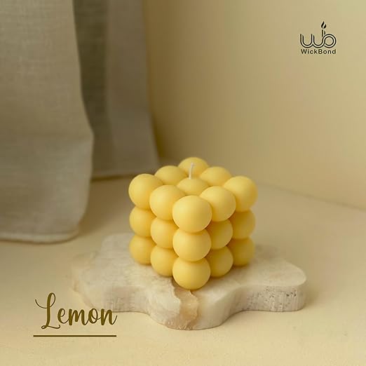 Samy Candle Cove Scented Bubble Candles, Set of 2 Handmade Soy Wax Cube Candles, Home Decor and Gifting (Lemon)