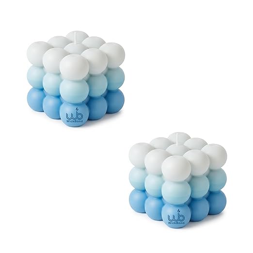 Samy Candle Cove Ombre Bubble Candle – Hand-Poured Scented Soy Wax Pastel Cube for Aesthetic Room Decor & Gifting (Set of 2) (Aqua)