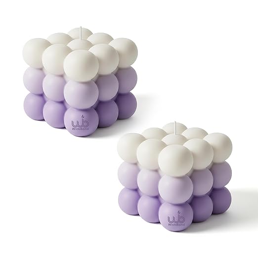 Samy Candle Cove Ombre Bubble Candle – Hand-Poured Scented Soy Wax Pastel Cube for Aesthetic Room Decor & Gifting (Set of 2) (Lavender)