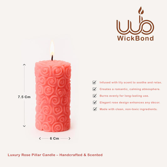 Samy Candle Cove Rose Pillar Scented Candles – Set of 2 Red Decorative Wax Candles for Home Décor & Gifting | Long-Lasting Floral Aroma | Romantic Ambience for Living Room & Bedroom (Lily)