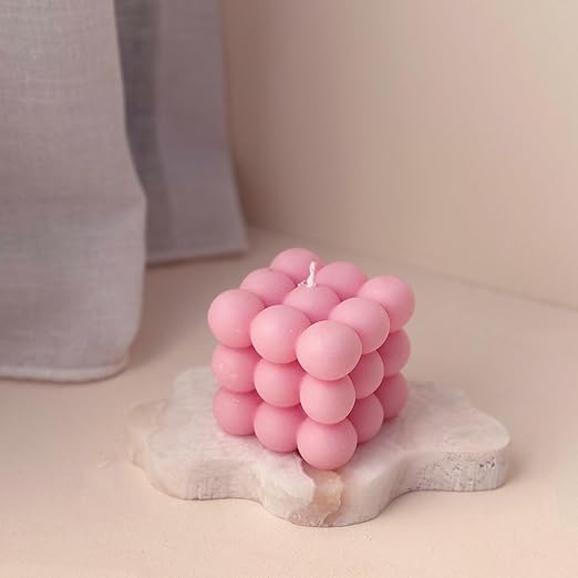 Samy Candle Cove Scented Bubble Candles, Set of 2 Handmade Soy Wax Cube Candles, Home Decor and Gifting (Rose)