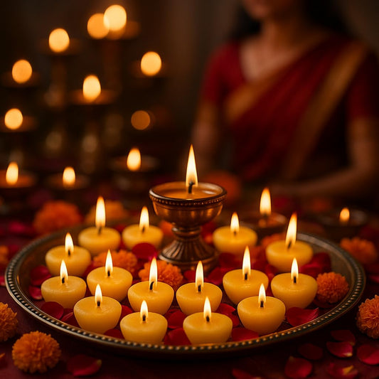 Samy Candle Cove Cow Ghee Diya Batti – 100 Pre-Soaked Cotton Wicks | Wax-Free, Ready to Use, Long Burning | Ghee Wick for Puja, Aarti, Diwali, Havan, Rituals & Mandir Use (Pack of 1 (100))