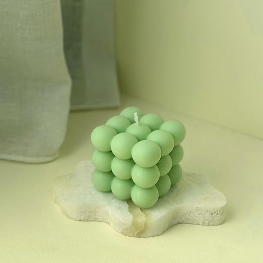 Samy Candle Cove Scented Bubble Candles, Set of 2 Handmade Soy Wax Cube Candles, Home Decor and Gifting (Green Apple)