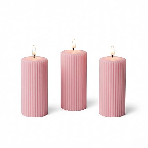 Samy Candle Cove Soy Wax Ribbed Pillar Candle Set of 3 – 2x3 Scented Candles for Home Decor, Spa, Diwali, Wedding, Valentine & X-Mass (Lily)