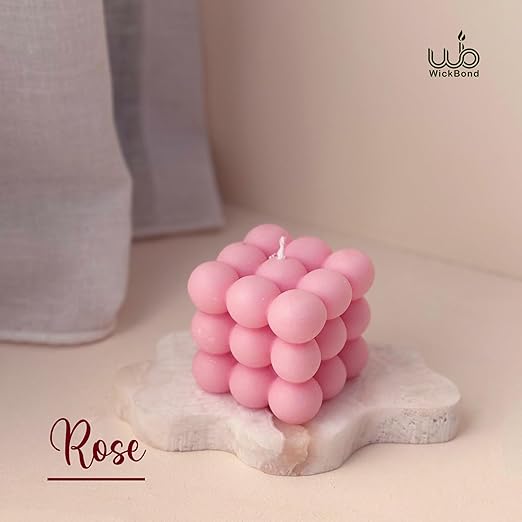 Samy Candle Cove Scented Bubble Candles, Set of 2 Handmade Soy Wax Cube Candles, Home Decor and Gifting (Rose)