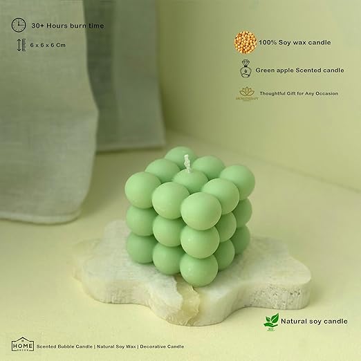 Samy Candle Cove Scented Bubble Candles, Set of 2 Handmade Soy Wax Cube Candles, Home Decor and Gifting (Green Apple)