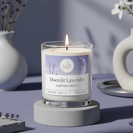 Samy Candle Cove Luxury Scented Glass Candle – 7 oz (200g) Soy Wax | 60-Hour Burn | Hand-Poured, Eco-Friendly Aromatherapy | Premium Gift for Her, Him & Home Décor (Moonlit Lavender)