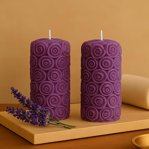 Samy Candle Cove Lavender Pillar Scented Candles – Set of 2 Red Decorative Wax Candles for Home Décor & Gifting | Long-Lasting Floral Aroma | Romantic Ambience for Living Room & Bedroom (Lavender)