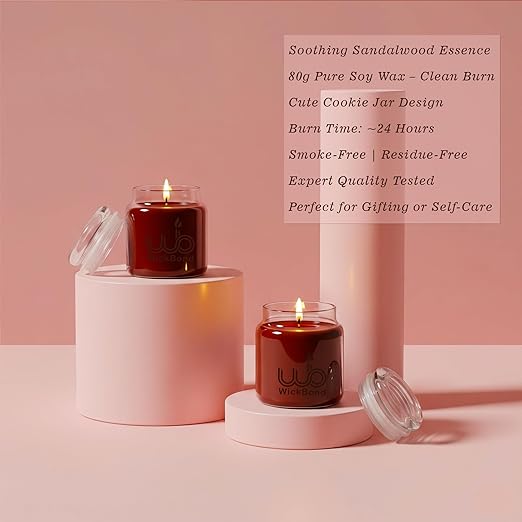 Samy Candle Cove Soy Wax Scented Candle Set in Cookie Jars | 2-Pack | 85g Each | 24-Hour Burn | Smokeless & Handcrafted | Ideal Gift Set (Sandalwood)