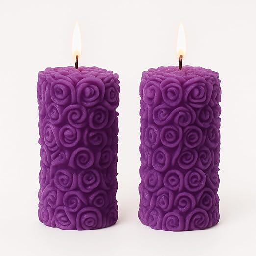 Samy Candle Cove Lavender Pillar Scented Candles – Set of 2 Red Decorative Wax Candles for Home Décor & Gifting | Long-Lasting Floral Aroma | Romantic Ambience for Living Room & Bedroom (Lavender)
