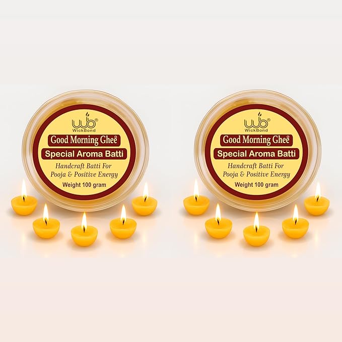 Samy Candle Cove Cow Ghee Diya Batti – 100 Pre-Soaked Cotton Wicks | Wax-Free, Ready to Use, Long Burning | Ghee Wick for Puja, Aarti, Diwali, Havan, Rituals & Mandir Use (Pack of 1 (100))