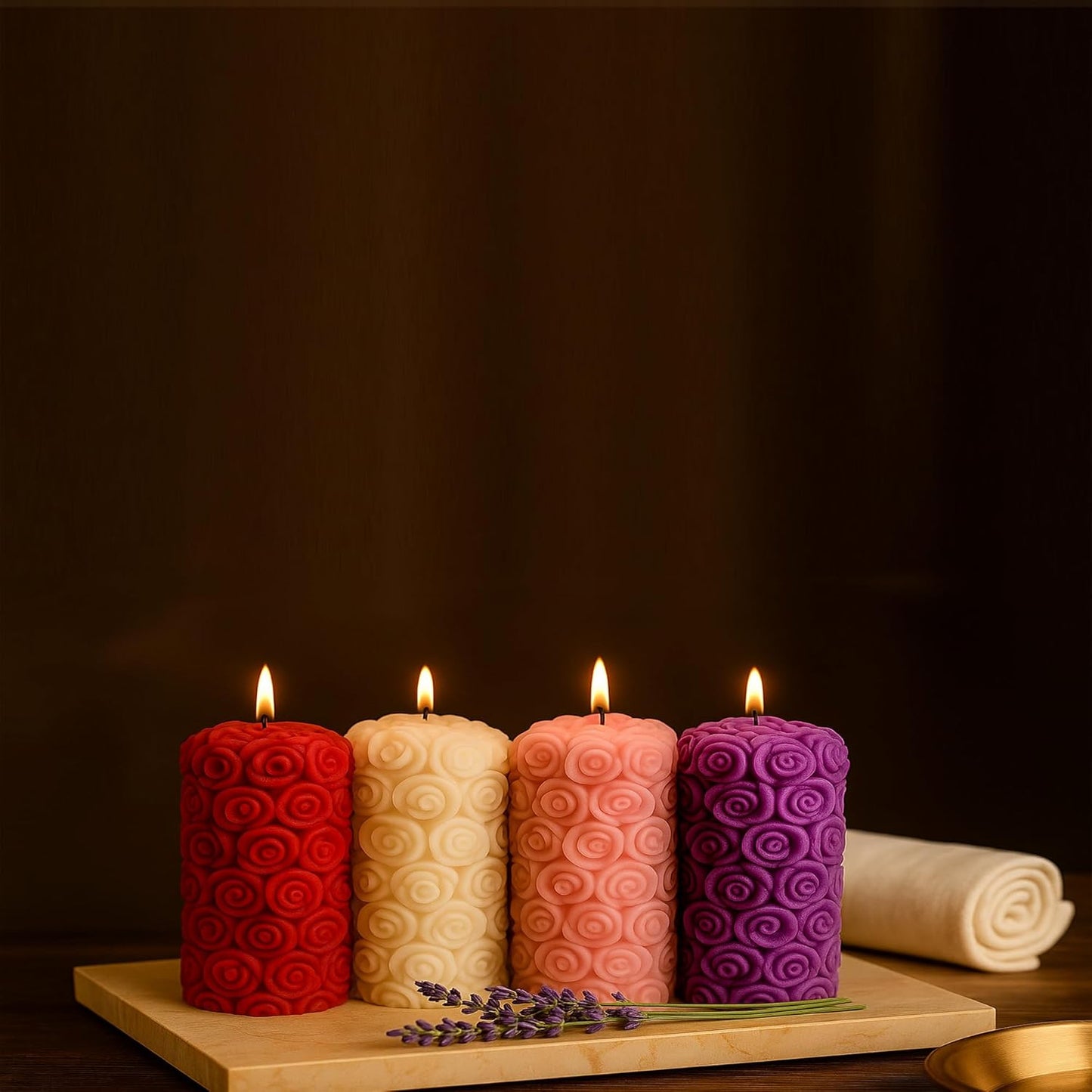 Samy Candle Cove Lavender Pillar Scented Candles – Set of 2 Red Decorative Wax Candles for Home Décor & Gifting | Long-Lasting Floral Aroma | Romantic Ambience for Living Room & Bedroom (Lavender)