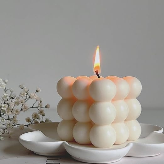 Samy Candle Cove Scented Bubble Candles, Set of 2 Handmade Soy Wax Cube Candles, Home Decor and Gifting (Vanilla)