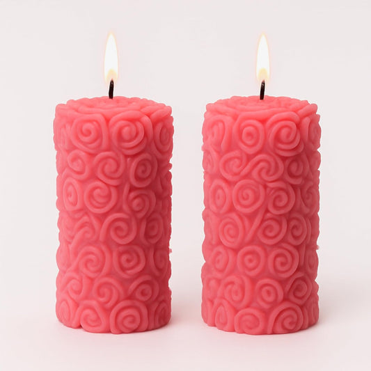 Samy Candle Cove Rose Pillar Scented Candles – Set of 2 Red Decorative Wax Candles for Home Décor & Gifting | Long-Lasting Floral Aroma | Romantic Ambience for Living Room & Bedroom (Lily)