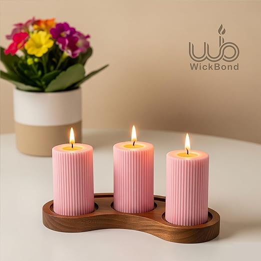 Samy Candle Cove Soy Wax Ribbed Pillar Candle Set of 3 – 2x3 Scented Candles for Home Decor, Spa, Diwali, Wedding, Valentine & X-Mass (Lily)