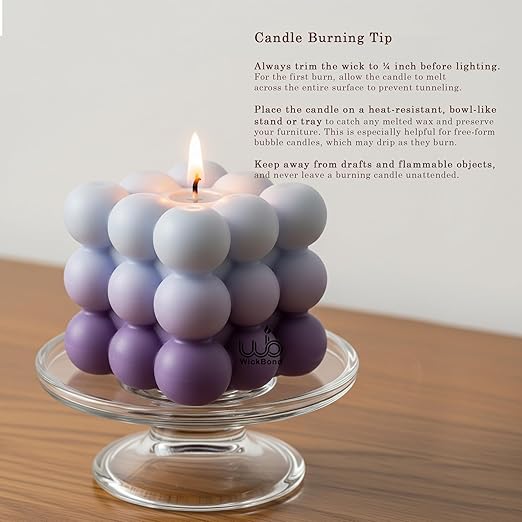Samy Candle Cove Ombre Bubble Candle – Hand-Poured Scented Soy Wax Pastel Cube for Aesthetic Room Decor & Gifting (Set of 2) (Lavender)