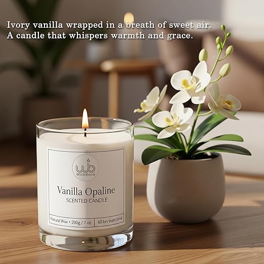 Samy Candle Cove Luxury Scented Glass Candle – 7 oz (200g) Soy Wax | 60-Hour Burn | Hand-Poured, Eco-Friendly Aromatherapy | Premium Gift for Her, Him & Home Décor (Vanilla Opaline)
