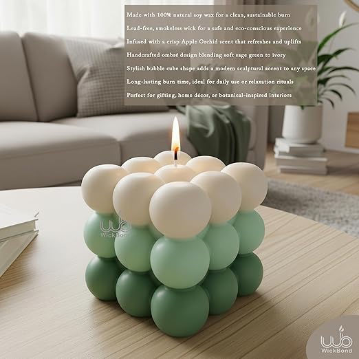 Samy Candle Cove Ombre Bubble Candle – Hand-Poured Scented Soy Wax Pastel Cube for Aesthetic Room Decor & Gifting (Set of 2) (Apple)
