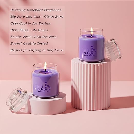 Samy Candle Cove Soy Wax Scented Candle Set in Cookie Jars | 2-Pack | 85g Each | 24-Hour Burn | Smokeless & Handcrafted | Ideal Gift Set (Lavender)