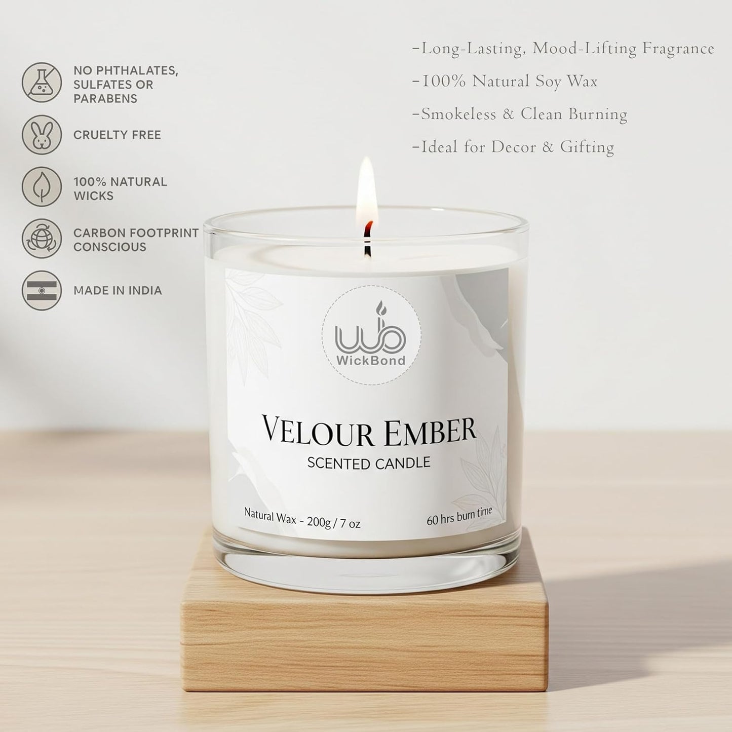 Samy Candle Cove Luxury Scented Glass Candle – 7 oz (200g) Soy Wax | 60-Hour Burn | Hand-Poured, Eco-Friendly Aromatherapy | Premium Gift for Her, Him & Home Décor (Velour Ember)