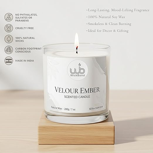 Samy Candle Cove Luxury Scented Glass Candle – 7 oz (200g) Soy Wax | 60-Hour Burn | Hand-Poured, Eco-Friendly Aromatherapy | Premium Gift for Her, Him & Home Décor (Velour Ember)