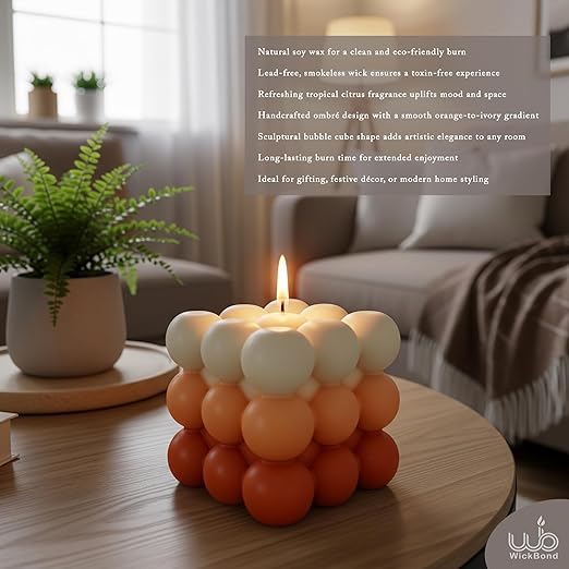 Samy Candle Cove Ombre Bubble Candle – Hand-Poured Scented Soy Wax Pastel Cube for Aesthetic Room Decor & Gifting (Set of 2) (Tropical)