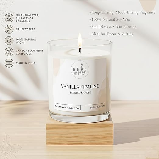 Samy Candle Cove Luxury Scented Glass Candle – 7 oz (200g) Soy Wax | 60-Hour Burn | Hand-Poured, Eco-Friendly Aromatherapy | Premium Gift for Her, Him & Home Décor (Vanilla Opaline)