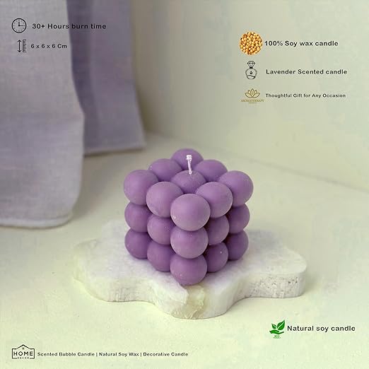 Samy Candle Cove Scented Bubble Candles, Set of 2 Handmade Soy Wax Cube Candles, Home Decor and Gifting (Lavender)