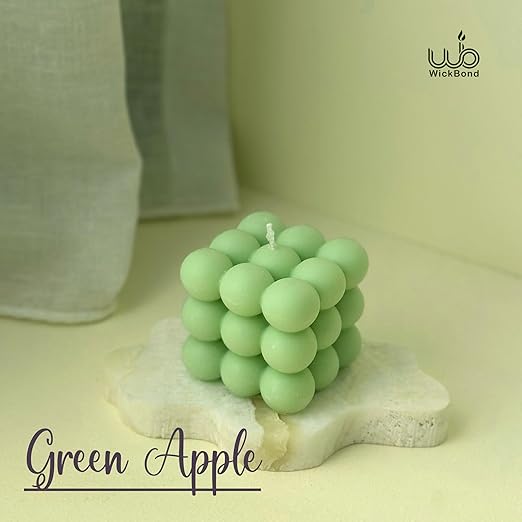 Samy Candle Cove Scented Bubble Candles, Set of 2 Handmade Soy Wax Cube Candles, Home Decor and Gifting (Green Apple)