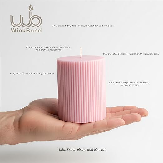 Samy Candle Cove Soy Wax Ribbed Pillar Candle Set of 3 – 2x3 Scented Candles for Home Decor, Spa, Diwali, Wedding, Valentine & X-Mass (Lily)