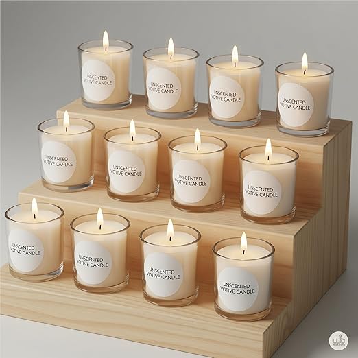 Samy Candle Cove Votive Candle Set of 12 – Glass Filled Candles with Natural Wax & Lead-Free Wicks | 10-Hour Burn Time | Clean Burning, Non-Toxic | Ideal for Home Décor, Events & Gifting (Unscented))