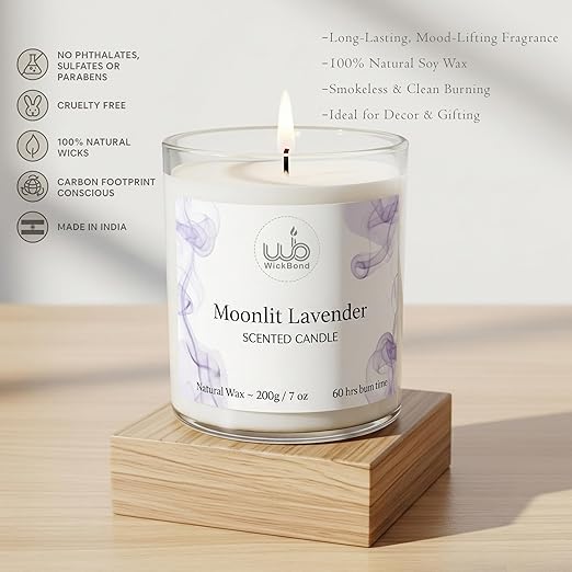 Samy Candle Cove Luxury Scented Glass Candle – 7 oz (200g) Soy Wax | 60-Hour Burn | Hand-Poured, Eco-Friendly Aromatherapy | Premium Gift for Her, Him & Home Décor (Moonlit Lavender)