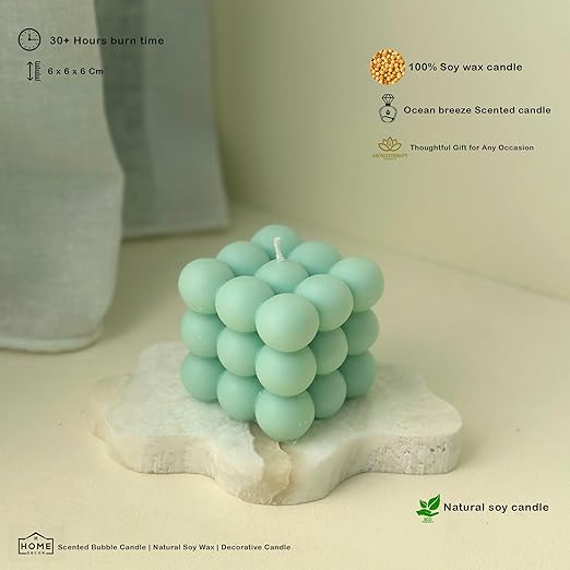 Samy Candle Cove Scented Bubble Candles, Set of 2 Handmade Soy Wax Cube Candles, Home Decor and Gifting (Ocean Breeze)