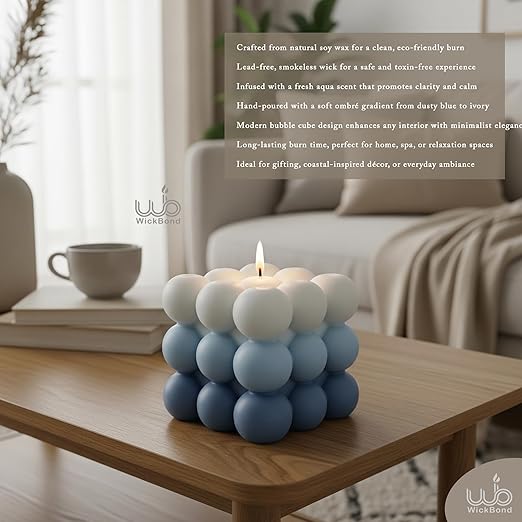 Samy Candle Cove Ombre Bubble Candle – Hand-Poured Scented Soy Wax Pastel Cube for Aesthetic Room Decor & Gifting (Set of 2) (Aqua)