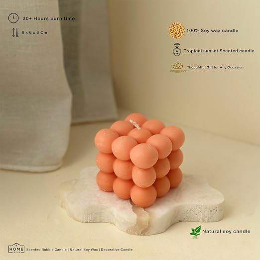 Samy Candle Cove Scented Bubble Candles, Set of 2 Handmade Soy Wax Cube Candles, Home Decor and Gifting (Tropical Sunset)