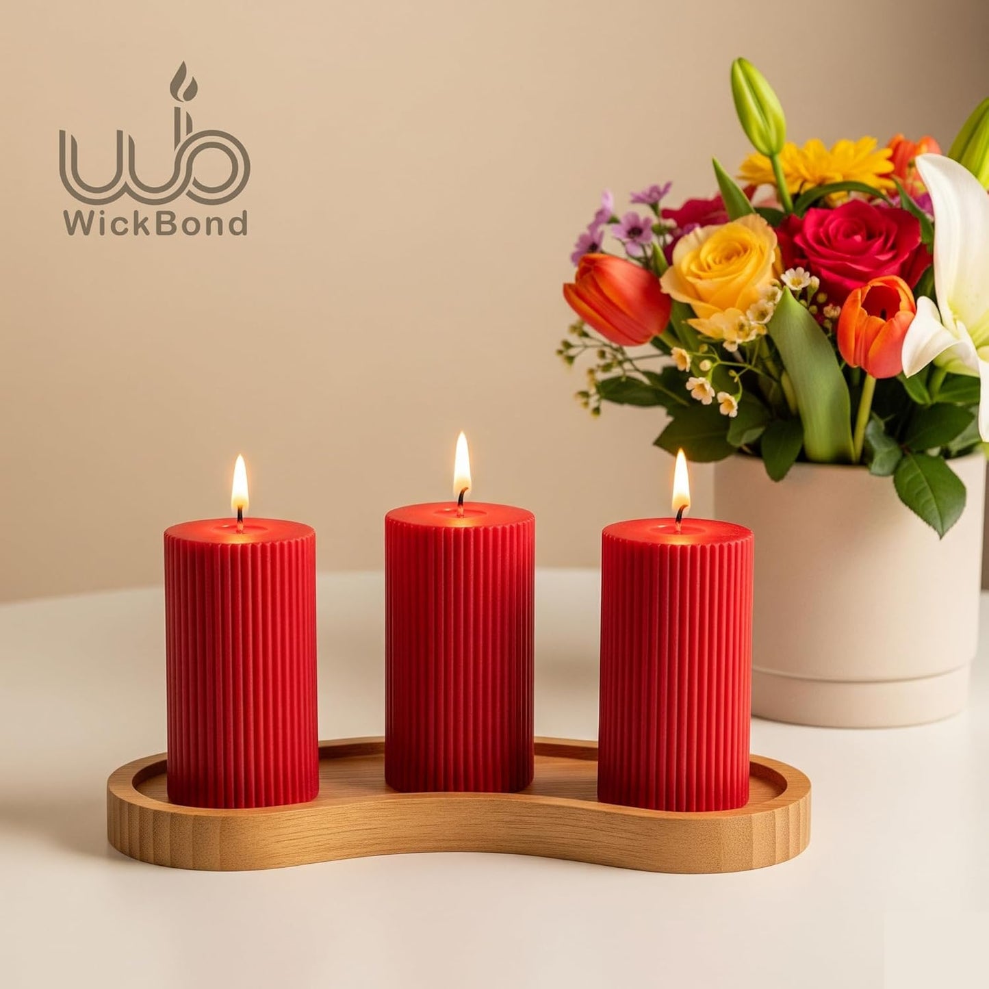 Samy Candle Cove Soy Wax Ribbed Pillar Candle Set of 3 – 2x3 Scented Candles for Home Decor, Spa, Diwali, Wedding, Valentine & X-Mass (Rose)