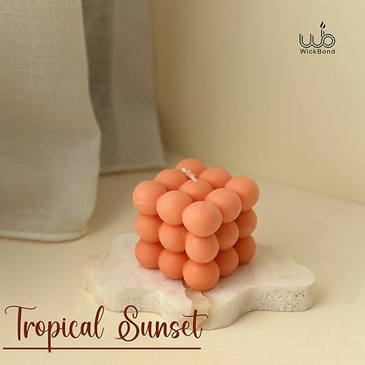 Samy Candle Cove Scented Bubble Candles, Set of 2 Handmade Soy Wax Cube Candles, Home Decor and Gifting (Tropical Sunset)