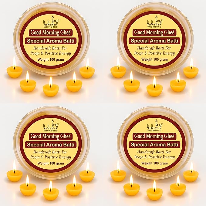 Samy Candle Cove Cow Ghee Diya Batti – 100 Pre-Soaked Cotton Wicks | Wax-Free, Ready to Use, Long Burning | Ghee Wick for Puja, Aarti, Diwali, Havan, Rituals & Mandir Use (Pack of 1 (100))