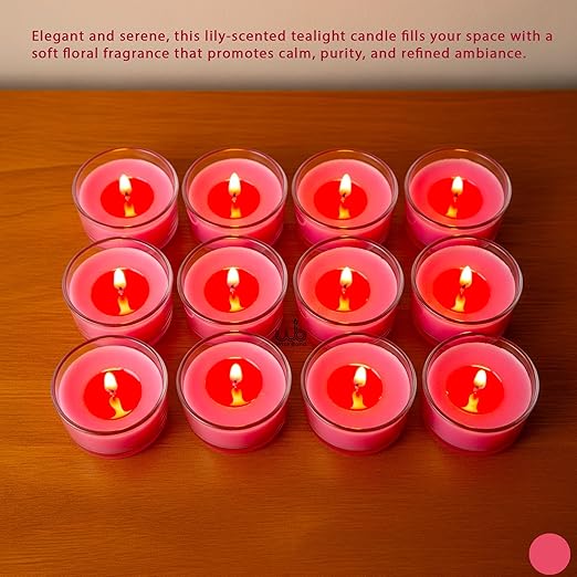 Samy Candle Cove Set of 12 Scented Soy Wax Tealight Candles – Smokeless, Drip-Free, 4-Hour Burn Time – Ideal for Home Décor, Pooja, Spa & Gifting (Lily)
