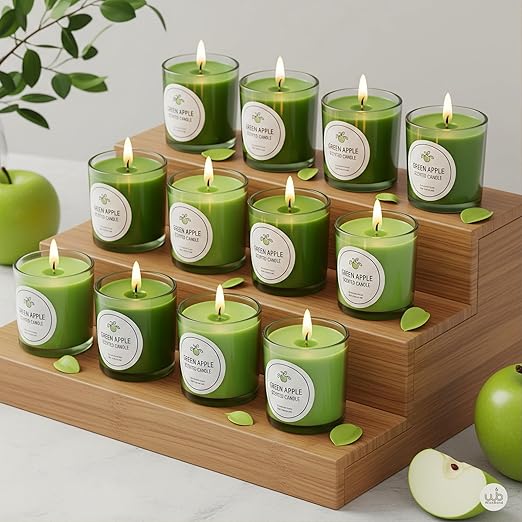 Samy Candle Cove Votive Candle Set of 12 – Glass Filled Candles with Natural Wax & Lead-Free Wicks | 10-Hour Burn Time | Clean Burning, Non-Toxic | Ideal for Home Décor, Events & Gifting (Apple)
