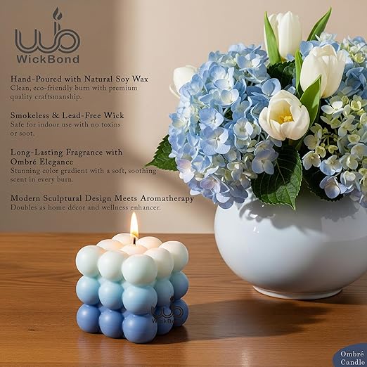 Samy Candle Cove Ombre Bubble Candle – Hand-Poured Scented Soy Wax Pastel Cube for Aesthetic Room Decor & Gifting (Set of 2) (Aqua)