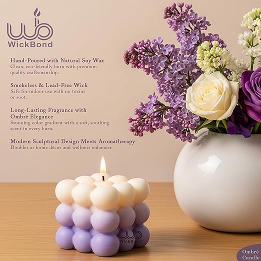 Samy Candle Cove Ombre Bubble Candle – Hand-Poured Scented Soy Wax Pastel Cube for Aesthetic Room Decor & Gifting (Set of 2) (Lavender)