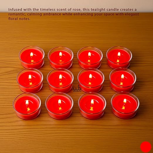 Samy Candle Cove Set of 12 Scented Soy Wax Tealight Candles – Smokeless, Drip-Free, 4-Hour Burn Time – Ideal for Home Décor, Pooja, Spa & Gifting (Rose)