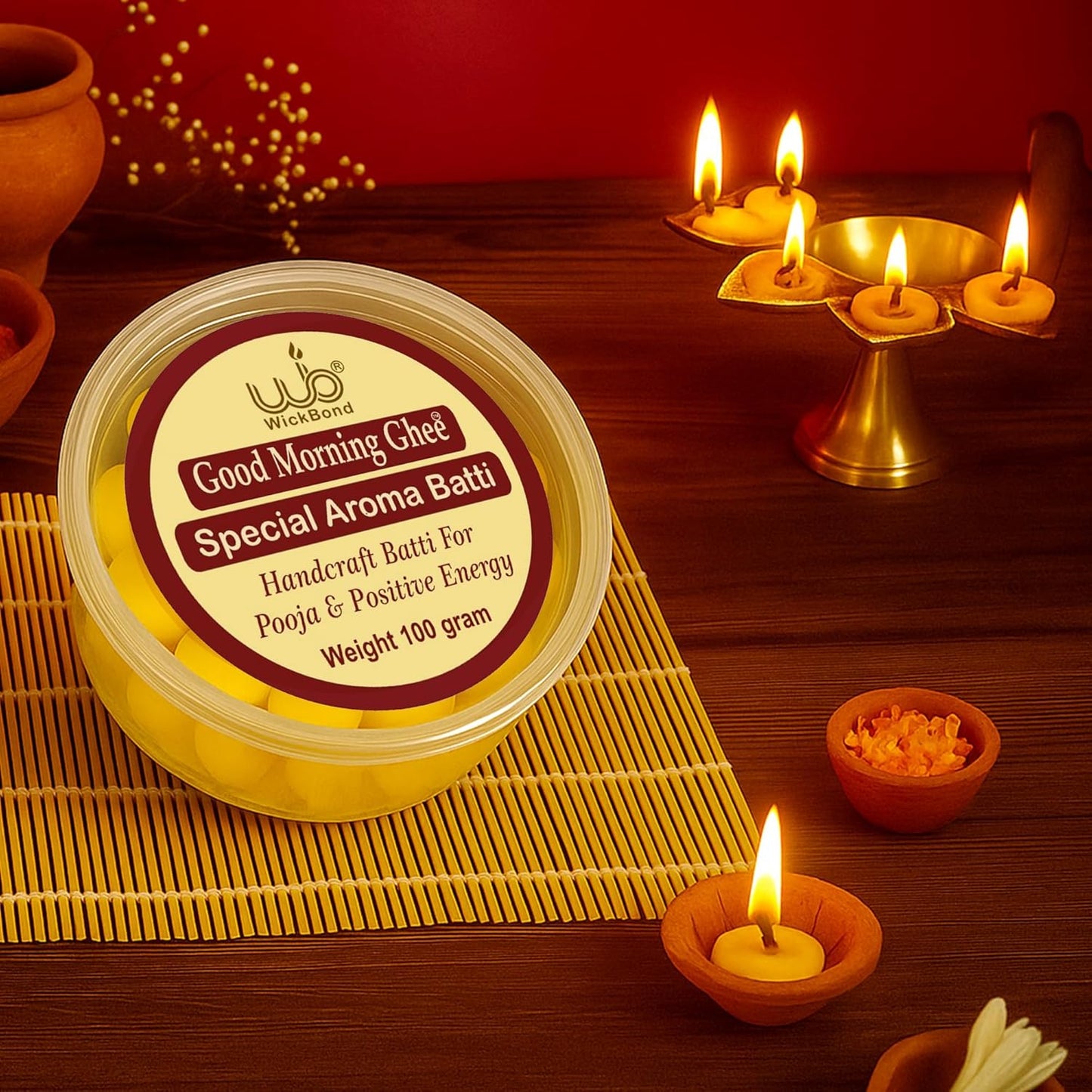 Samy Candle Cove Cow Ghee Diya Batti – 100 Pre-Soaked Cotton Wicks | Wax-Free, Ready to Use, Long Burning | Ghee Wick for Puja, Aarti, Diwali, Havan, Rituals & Mandir Use (Pack of 1 (100))