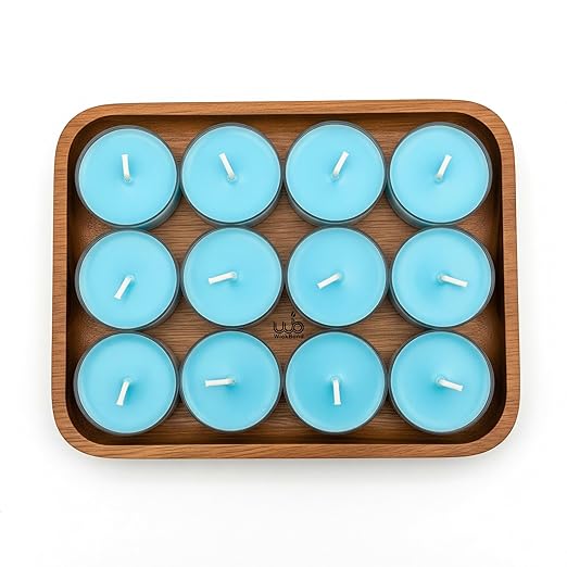Samy Candle Cove Set of 12 Scented Soy Wax Tealight Candles – Smokeless, Drip-Free, 4-Hour Burn Time – Ideal for Home Décor, Pooja, Spa & Gifting (Aqua)