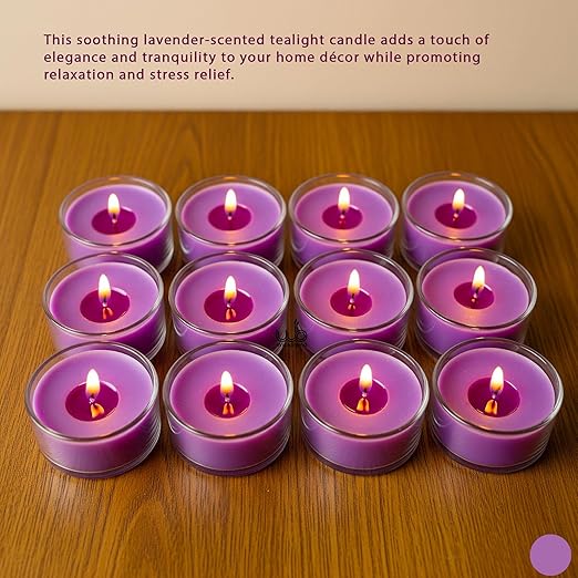 Samy Candle Cove Set of 12 Scented Soy Wax Tealight Candles – Smokeless, Drip-Free, 4-Hour Burn Time – Ideal for Home Décor, Pooja, Spa & Gifting (Lavender)