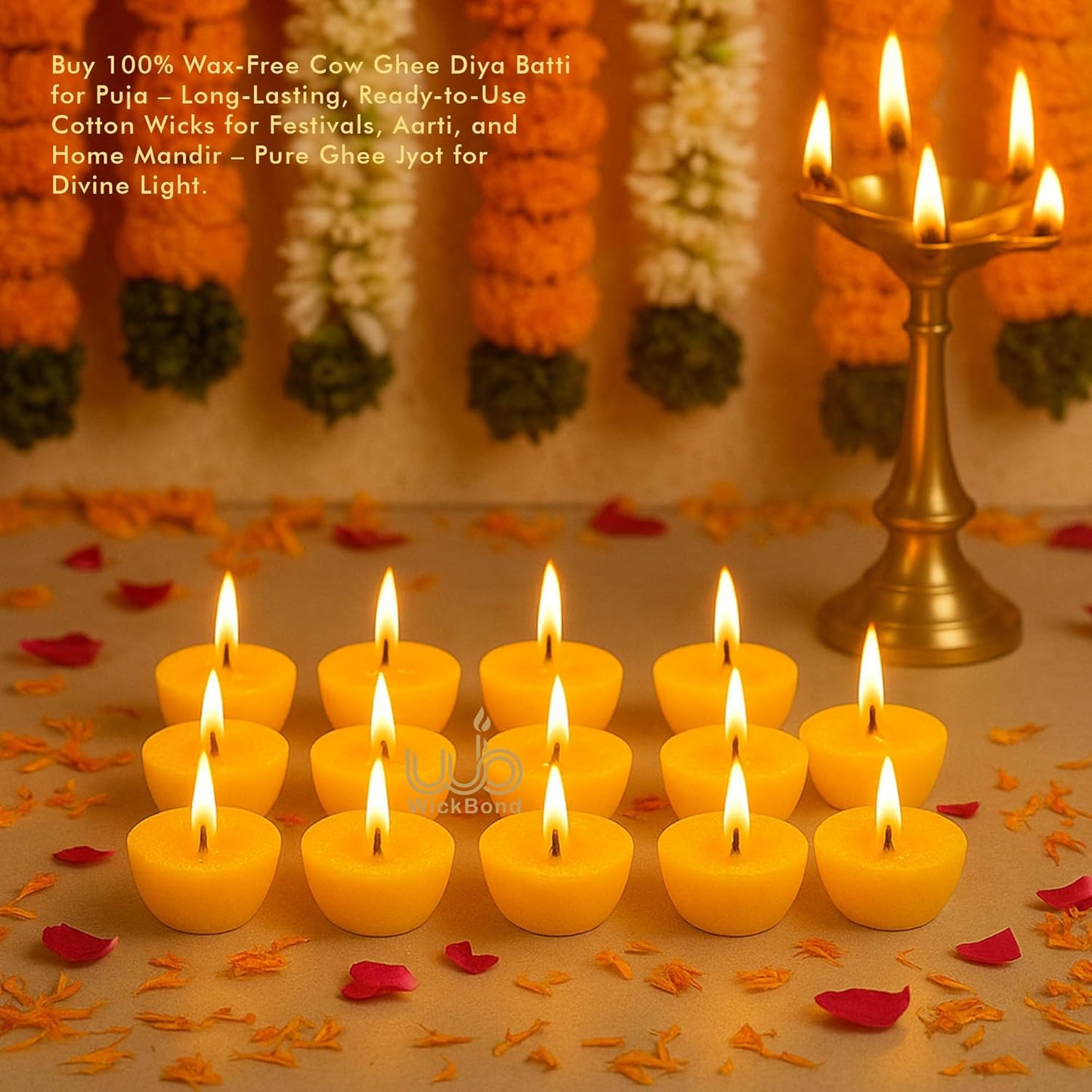 Samy Candle Cove Cow Ghee Diya Batti – 100 Pre-Soaked Cotton Wicks | Wax-Free, Ready to Use, Long Burning | Ghee Wick for Puja, Aarti, Diwali, Havan, Rituals & Mandir Use (Pack of 1 (100))